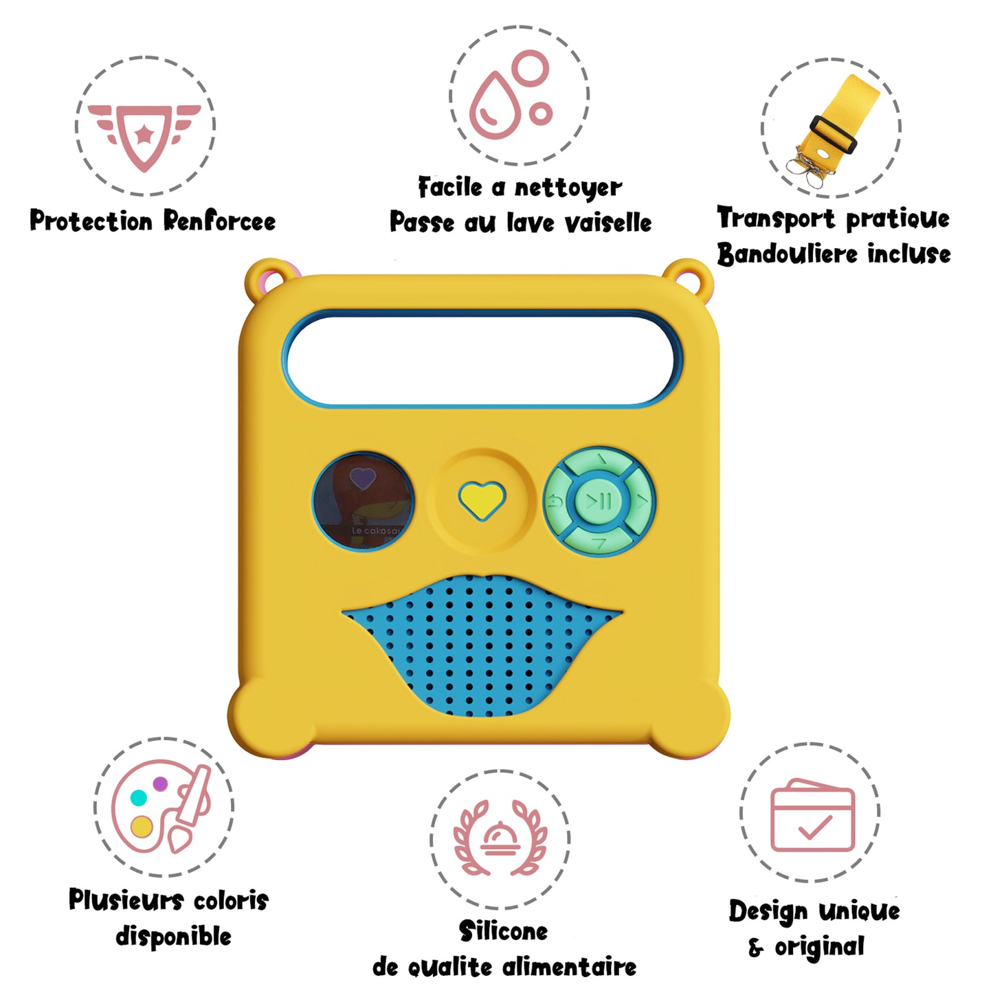 Housse de Protection Kalycase compatible Hello Merlin V1- Jaune - Coque Silicone Conteuse Histoire + Bandoulière